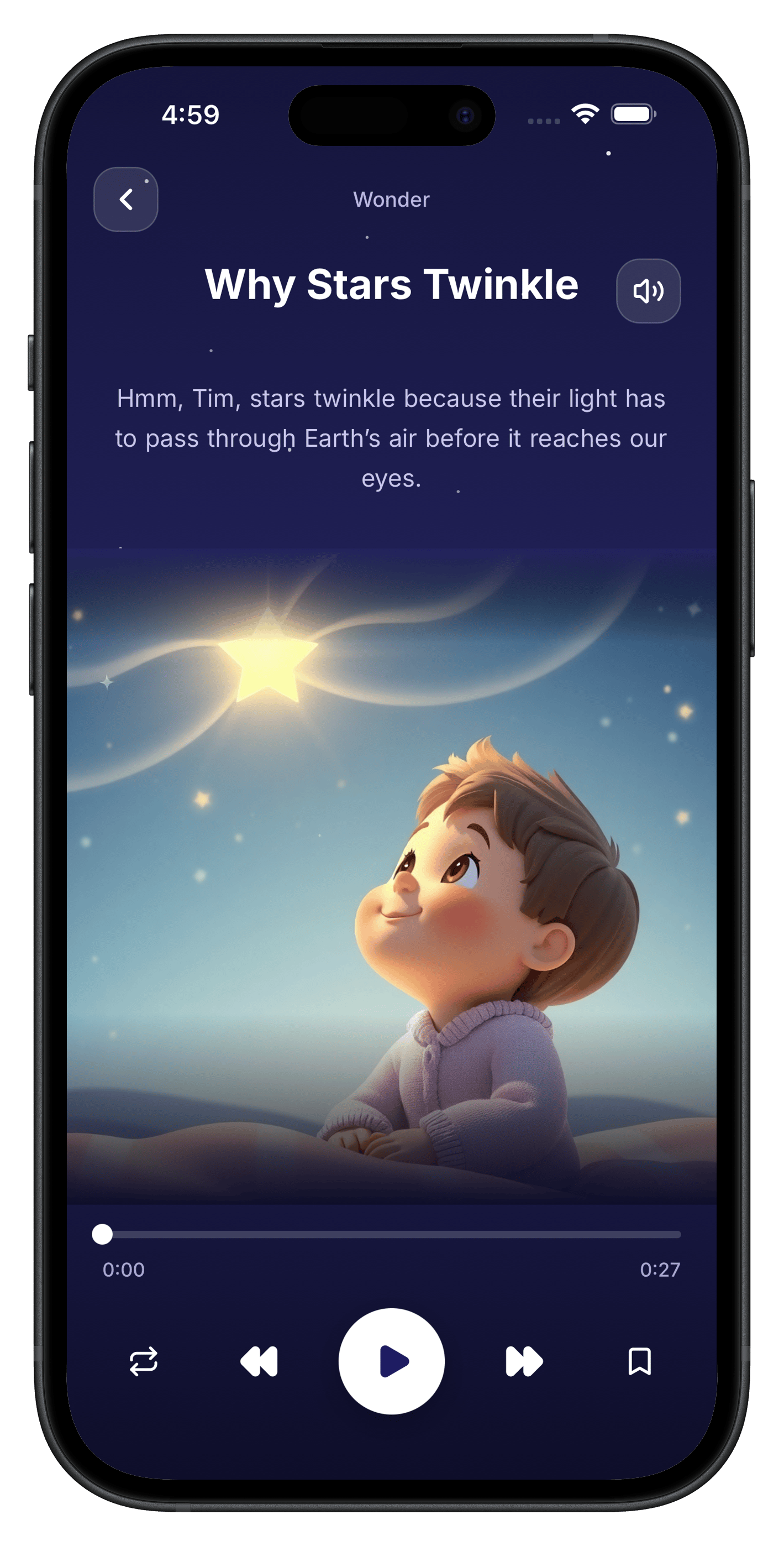 Press play and listen screen